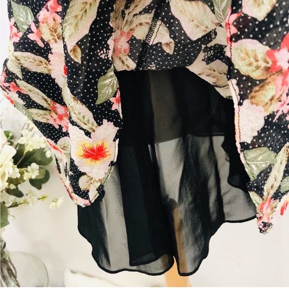 Rebecca Taylor Kamea Smocked Floral Flutter-Sleeve Silk Dress Women’s Size 10 - Picture 9 of 14